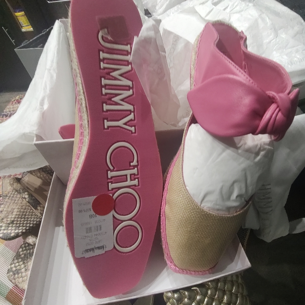 Jimmy Choo Pink and Tan Espadrilles